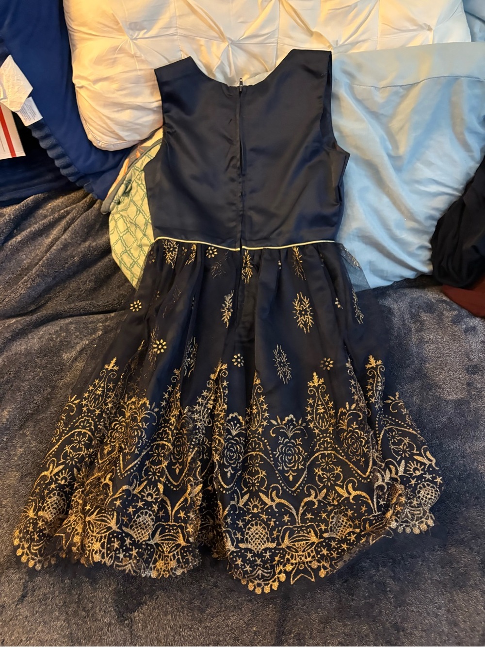 Navy and Gold Embroidered Alex  Party Dress